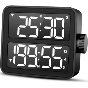 2-Channel Digital Timer Rechargeable Magnetic Countdown Timer with Dual LED Display Time Management Tool for Kitchen Classroom