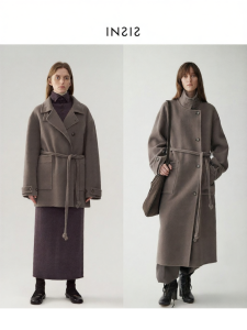 INSIS FEMME | Double Face Velvet Standing Collar Straight Fit Womens Coat