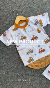 Set Baju Bayi Lengan Pendek Celana Pempers | Setelan Bayi Motif Cars | Katun TC Single Halus | Model Kancing Bahu | 3–12 Bulan 5–11kg | SNI
