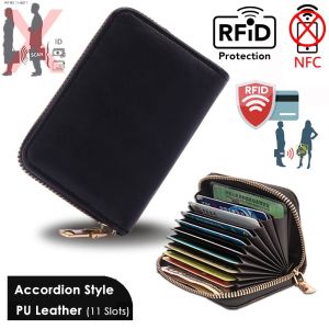 【RFID】ผู้ถือบัตรป้องกัน RFID กระเป๋าเงินบัตรเครดิต PU กระเป่าเก็บบัตร กระเป๋าบัตร การ์ด บัตรเครดิต ATM RFID การปิดกั้นกระเป๋าสตางค์ซิป ผู้ถือบัตรหนัง PUป้องกันโจรกรรมข้อมูล