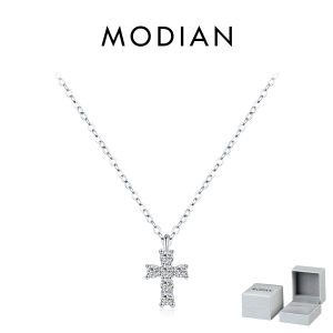 MODIAN Tiny Cross Moissanite Pendant Necklace 925 Sterling Silver Simple Link Chain Necklace For Women Fine Jewelry