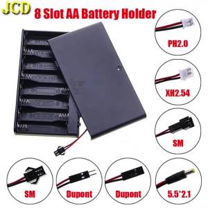 JCD 8 Slot AA Battery Holder With DC 5.5*2.1 PH2.0 XH2.54 SM Dupont Terminal Leadwire Battery Storage Case Box W/ Switch & Cover