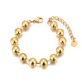 Lokaer Fashion Stainless Steel 8/10mm Round Beads Chain Necklace Bracelet Sets for Women 18K Gold Plated Party Jewelry N24082. 