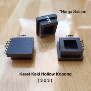 (50pcs) Karet Kaki Hollow 3x3 Kopong Karet Tutup Kaki Meja Kursi Rak Pipa Besi Kotak