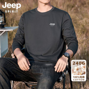 Jeep Spirit Mens Long Sleeve Liquid Ammonia Silk Cotton T-Shirt Thin Pure Cotton Base Shirt Summer Fashion Urban Style round Neck