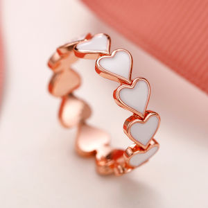 Huitan New Heart Enamel Rings for Women Rose Gold Color Temperament White Love Promise Rings Wedding Bands Fashion Jewelry