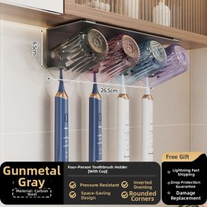 MOSHANG | No-Drill Wall-Mounted Under Mirror Cabinet Toothbrush Holder with Cup
