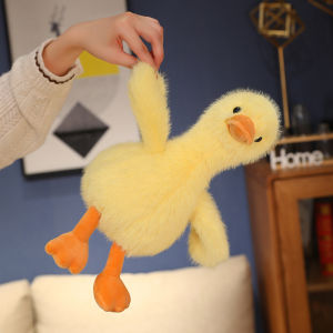 JOJO CASTLE Kawaii Simulation Yellow Duck Plush Toy 35/45cm White Pink Black Long Hair Duck Plush Doll for Boys And Girls To Accompany Sleeping Gift  鸭子玩偶 公仔