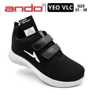 Sepatu Sekolah Anak SD SMP Remaja Laki Laki/Perempuan – ANDO – YEO VLC – Size 35-38 – Sneakers – Sport Black White