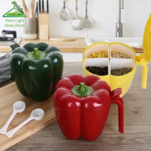 4 Grids Seasoning Box with Press Lid Portable Salt Sugar Spice Jar Food Condiment Kitchen Storage Supplies