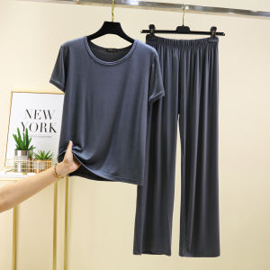 Modal Sleepwear Set Women Summer Thin Loose Short Sleeve T-Shirt Casual Home Clothes Two-Piece Set Comfortable Breathable Nightgown