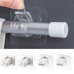 2pcs Nail-Free Hooks Curtain Rod Holder Clamp Hooks Rod Bracket Holder Adjustable Adhesive Wall Curtain Fixed Clip Hanging Rack