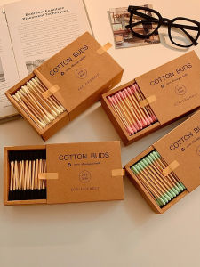 Bộ 200 Ngón Tăm Cotton Hai Đầu Dùng Một Lần Bằng Gỗ Tre Thân Thiện Với Môi Trường Hộp Đựng Giấy Bò Dụng Cụ Vệ Sinh Cá Nhân