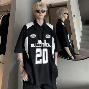 Áo Thun Polo Cỡ Lớn Có Khóa Kéo Tay Ngắn Mùa Hè Phong Cách Mỹ Áo Thun Thể Thao Đua Xe Cho Nam Và Nữ