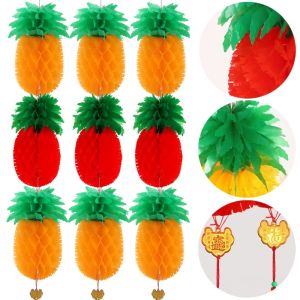 3pcs Chinese Spring Festival Pineapple Foldable Lantern New Year Lanterns Oil-plastic Paper Folding Honeycomb Pineapple Lanterns Hanging Ornaments 20/30cm