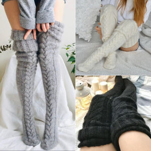Winter Womens Knee-High Stockings Thick Student Chunky Knit Slouch Socks Warm Casual Bohemian Style Stockings Lady Foot Warmers