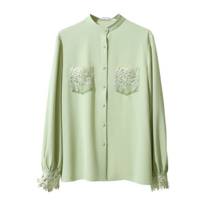 AMII | Elegant Commute Lace Insert Loose Blouse