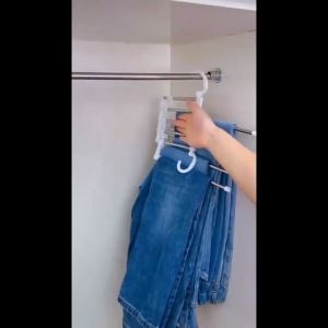 Stainless Steel  5 IN 1 Magic Pant Trousers Hanger Multi-Layer Wardrobe Foldable Storage Rack Telescopic Clothes Hanger