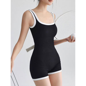 Summer Yoga Suit Womens Slimming One-Piece Swimsuit with Large Collar Sleeveless Flat-Cut Strap Running Sportswear Set
