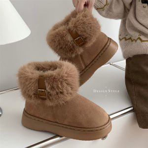 Thick Bottom Snow Boots Womens Winter Fashion High-End Fluffy Comfortable Narrow Strips Elegant Mid-Calf Velvet Lined Boots