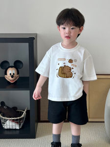 Boys Short Sleeve T-Shirt Pure Cotton round Neck Cartoon Print Summer New Arrival Kids Half Sleeve round Neck Top Sweat Absorbent