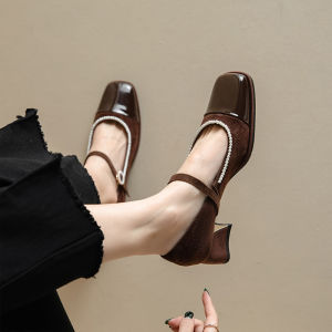 Fairy Style Square Toe Low-Cut Buckle Mary Jane Shoes Womens 2024 Spring Summer New Arrival Pearl Versatile Small Leather Shoes