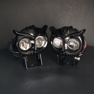 Đèn Pha Xe Máy LED Hai Màu Thiết Kế Hình Cú Có Chế Độ Chiếu Xa Chiếu Gần Đèn Báo Hiệu Đèn Sương Mù 6500K 12V