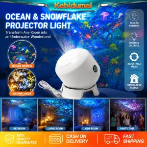 KEBIDUMEI LED Projector Light 360°Rotable USB Powered Night Light Ocean-Themed Dynamic Adjustable Atmosphere Lamp for Living Room Kids Bedroom Decor