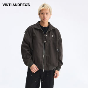 American Style Black Stand Collar Casual Jacket