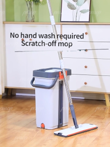 PMOP Self Wash Mop with Bucket Dry wet separation with wiper strip Flat Mop Floor Mop With Squeezer