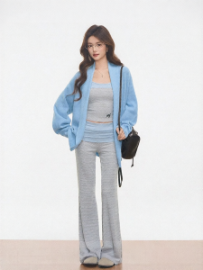 WESTAYONE | Áo Ngực Len Quần Suông Phồng Áo Cardigan Giảm Cân