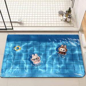 Labubu Silicon Dendroid Bathroom Mat Water Absorbent Non-Slip Entrance Door Mat Toilet Home Floor Rugs Cartoon Style