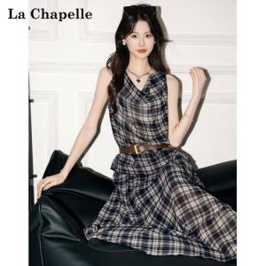 La Chapelle | Bộ Ba Chiếc Váy Ôm eo Cao Halter Carô Phong Cách Hàn Quốc kèm Đai Lưng