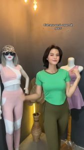 Setelan Olahraga Wanita Model Serut Lengan Pendek Setelan Senam Aerobik Zumba Yoga Gym Fitness