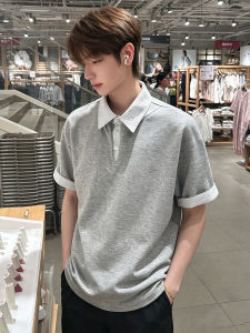 OUMULONG | Striped Splicing Clean Fit Mens Polo Shirt