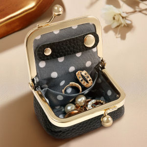 Vintage Leather Mini Jewelry Box Portable Travel Jewelry Case with Kiss Lock Coin Purse for Earring Ring Necklace Bracelet Box