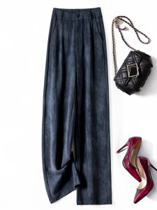 TUOYUN | Deep Blue Silk Chiffon Wide Leg Pants Women Summer Thin High Waist Draped Slimming Print Straight Leg Pants Casual Beachwear