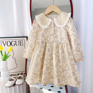 Girls Autumn Fashion Clothing Flower Print Long Sleeve Turn-down Collar Princess Dress 1 Pc 3-7 Years Kids Casual Clothes