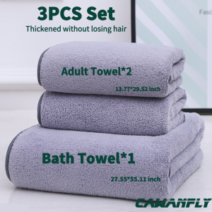 CAWANFLY 3PCS Set Coral Velvet Towel Bath Towel Thickened Without Hair Loss Household Bath and Wash Towel Swimming Cotton Bath Towel