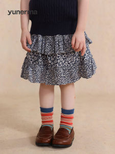 Floral Print Half Skirt for Girls Baby Toddler Kindergarten Fashionable Spring Autumn Cotton Skirt Childrens Clothing