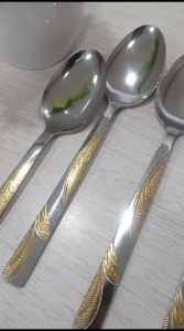 Sendok Garpu Makan Ukir Gold Daun Titik Titik Isi 6 Stainless Steels Anti Karat