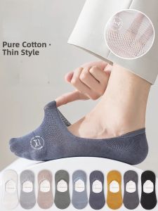 miiow | Mens Boat Socks Thin Pure Cotton Antibacterial Anti Odor Mesh Invisible Low Cut Short Socks Cat Man Summer Breathable Sweat Absorbent