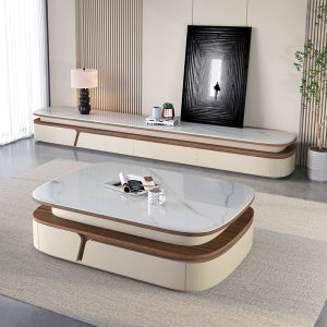 MINGZUO | Modern Minimalist Microcrystalline Stone Coffee Table TV Cabinet Set
