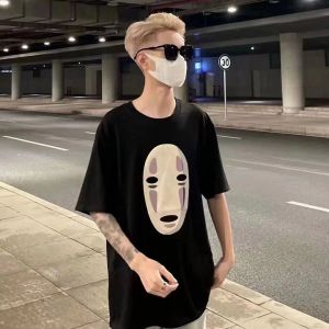 เสื้อยืดแขนสั้นผู้ชายลายหน้าปีศาจ ทรงหลวม สไตล์ฤดูร้อน 2023 สำหรับเยาวชน ผ้าฝ้ายแท้ คอกลม แฟชั่นลำลอง เหมาะกับทุกเพศทุกวัย