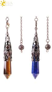 CSJA Pha Lê Con Lắc Bói Toán Cảm Xạ Đá Mặt Dây Chuyền Đồng Cổ Thạch Anh Divinatory Trái Lắc Pendulo Pendules G883