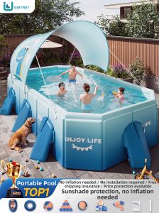 GWYNET | Inflatable-Free Foldable Childrens Swimming Pool with Sunshade