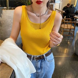 Thanh Lịch Dệt Kim Kiểu Pháp Nhỏ Dây Đeo Vai  Áo Hai Dây Bộ Đồ Mùa Hè Nữ Bên Trong Băng Bên Trong Lụa Ống Áo Áo Khoác Ngoài Cơ Sở Áo