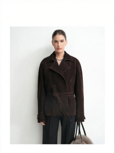 Lamb Leather Retro Relaxed Fit Belted Notch Collar Short Jacket