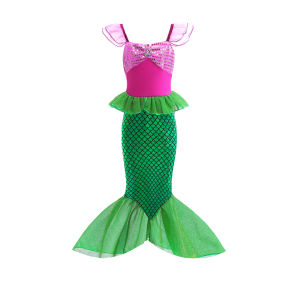 Princess Style Mermaid Tail Dress with Flying Sleeves And Shiny Sequins for Girls Childrens Fashion Long Skirt Gown