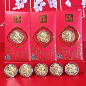 5PCS Creative Red Envelopes with Good Luck Coin Chinese Spring Festival Coin Art Collectibles 2026 New Year Gifts Year of The Horse Angpao